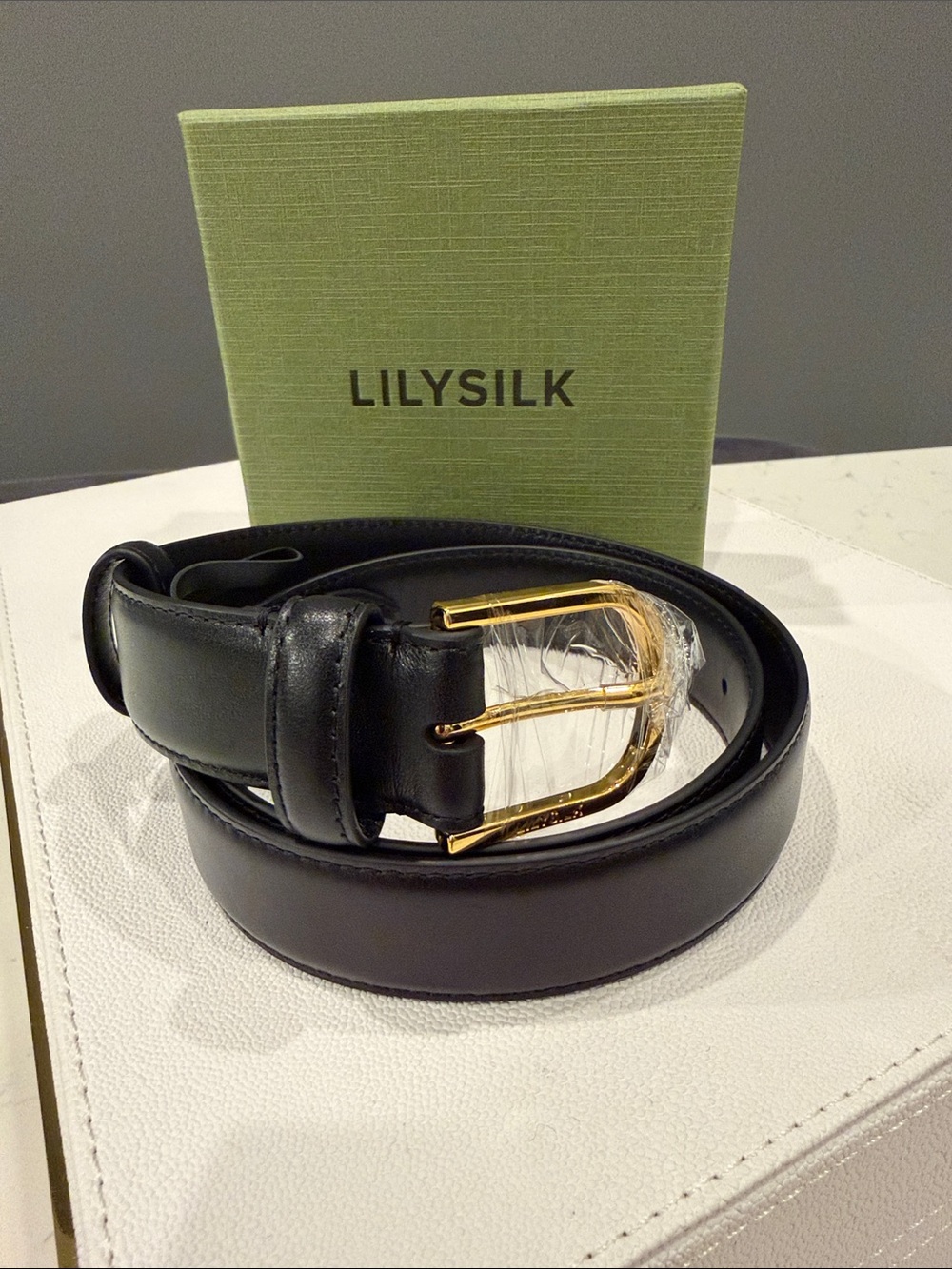 Lilly Silk Women's Black Leather Belt with Gold Buckle